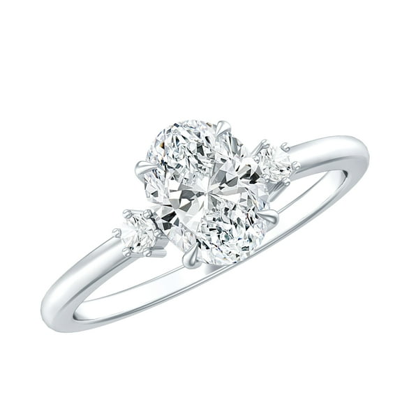 Rosec Jewels Lab Grown Diamond Engagement Ring with Side Stones - 6X8 mm Oval (1 Ct, EF-VS Quality), 925 Sterling Silver, US 4.00
