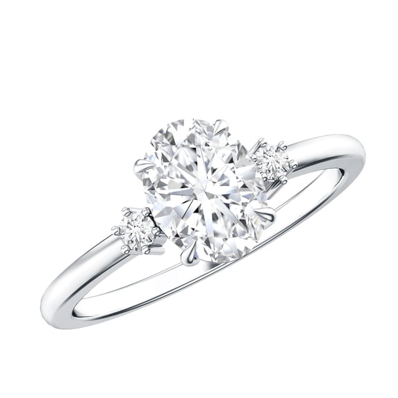 Rosec Jewels Lab Grown Diamond Engagement Ring with Side Stones - 6X8 mm Oval (1 Ct, EF-VS Quality), 925 Sterling Silver, US 4.00