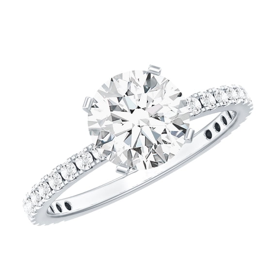 Rosec Jewels Lab Grown Diamond Engagement Ring with Side Stones - 8 mm - 2 Carat - Ef-Vs Quality Diamond Circle Ring, 10K White Gold, US 12.00