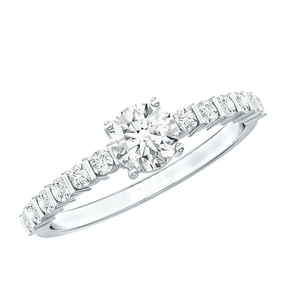 Rosec Jewels Lab Grown Diamond Engagement Ring with Side Stones - Classic Half Carat Diamond Ring for Women (Ef-VS Grade), 10K White Gold, US 7.00