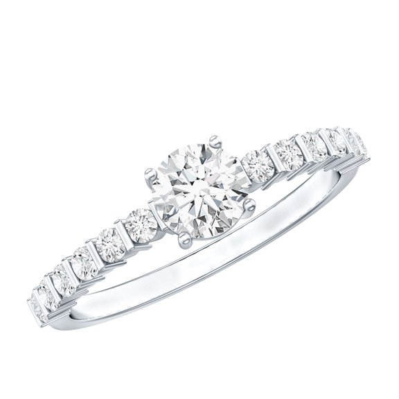 Rosec Jewels Lab Grown Diamond Engagement Ring with Side Stones - Classic Half Carat Diamond Ring for Women (Ef-VS Grade), 10K White Gold, US 7.50