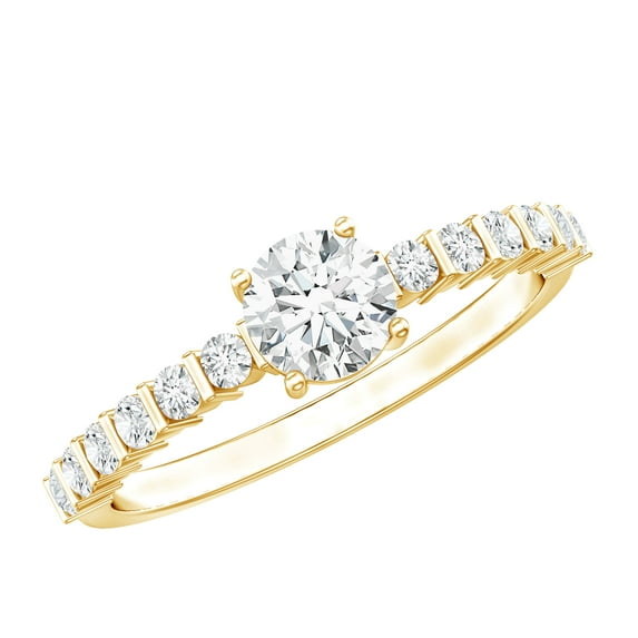 Rosec Jewels Lab Grown Diamond Engagement Ring with Side Stones - Classic Half Carat Diamond Ring for Women (Ef-VS Grade), 10K Yellow Gold, US 4.50