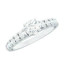 Rosec Jewels Lab Grown Diamond Engagement Ring with Side stones - 5 MM - 0.50 Carat - EF-VS Grade, 925 Sterling Silver, US 4.00