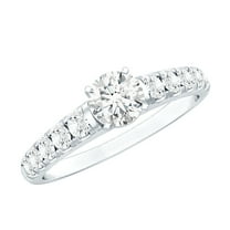 Rosec Jewels Lab Grown Diamond Engagement Ring with Side stones - 5 MM - 0.50 Carat - EF-VS Grade, 925 Sterling Silver, US 4.00