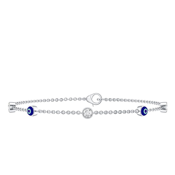 Rosec Jewels Lab Grown Diamond Evil Eye Bracelet for Women - Diamond Station Bracelet - EF-VS Grade, 14K White Gold, 7.0 inches