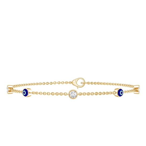 Rosec Jewels Lab Grown Diamond Evil Eye Bracelet for Women - Diamond Station Bracelet - EF-VS Grade, 14K Yellow Gold, 7.0 inches