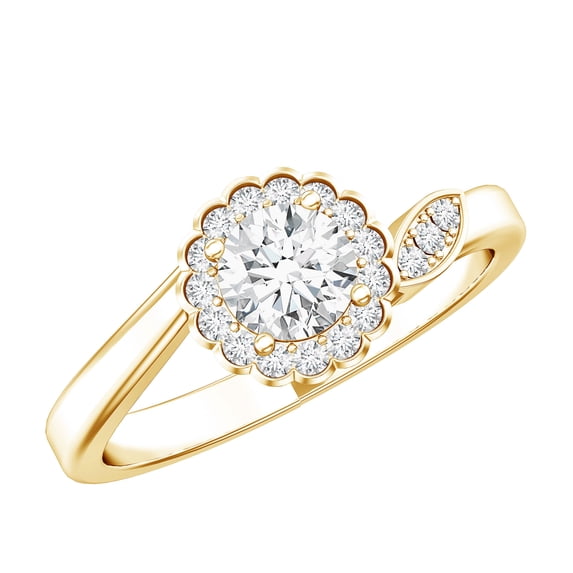 Rosec Jewels Lab Grown Diamond Floral Ring | Promise Engagement Ring with Halo (EF-VS Quality), 18K Yellow Gold, US 12.50