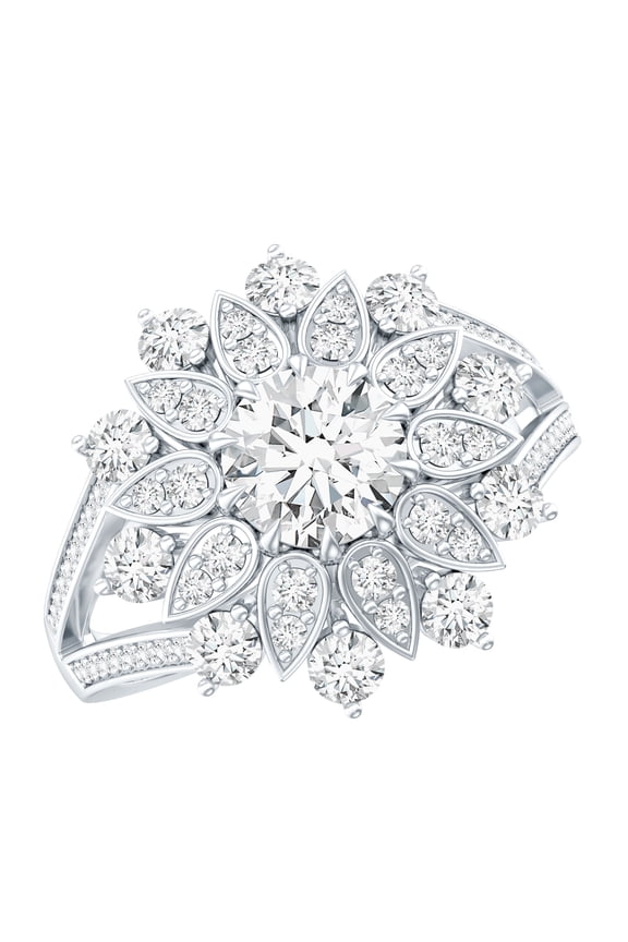 - Lab Grown Diamond Flower Engagement Ring - Cocktail Ring - EF-VS Grade, 925 Sterling Silver, US 7.00