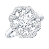 Rosec Jewels Lab Grown Diamond Flower Engagement Ring - Womens Statement Ring - EF-VS Quality, 925 Sterling Silver, US 4.00