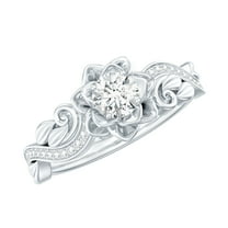 Rosec Jewels - Lab Grown Diamond Flower Engagement Ring for Women - 5 mm - EF-VS Quality Certified, 925 Sterling Silver, US 4.00