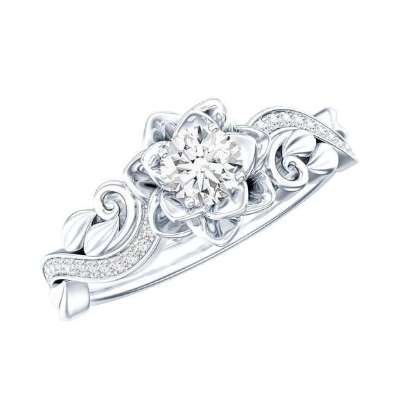 Rosec Jewels - Lab Grown Diamond Flower Engagement Ring for Women - 5 mm - EF-VS Quality Certified, 925 Sterling Silver, US 4.00