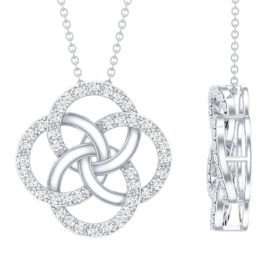 Rosec Jewels Lab Grown Diamond Flower Necklace for Women (EF-VS Grade Certified) - Interlocking Circle Necklace, 10K White Gold