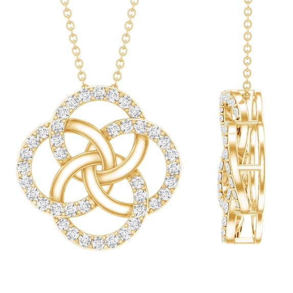 Rosec Jewels Lab Grown Diamond Flower Necklace for Women (EF-VS Grade Certified) - Interlocking Circle Necklace, 10K Yellow Gold
