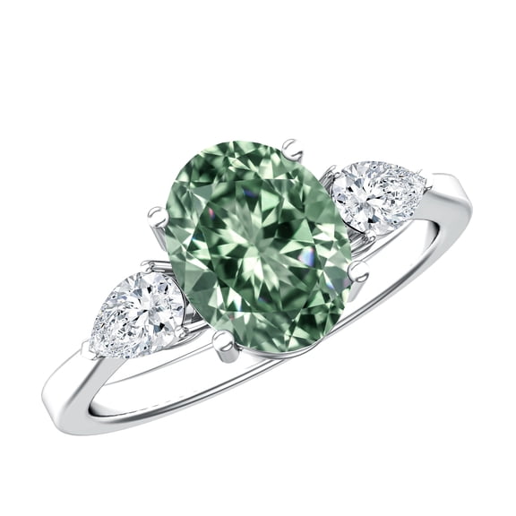 Rosec Jewels Lab Grown Diamond Green Engagement Ring 2 Carat - IGI Certified - VS1 Quality - Oval Green and White Diamond Ring, 925 Sterling Silver, US 4.00