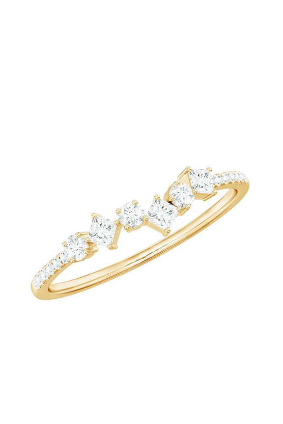 Lab Grown Diamond Half Eternity Ring for Women - Minimal Ring - EF-VS Quality, 14K Yellow Gold, US 7.00
