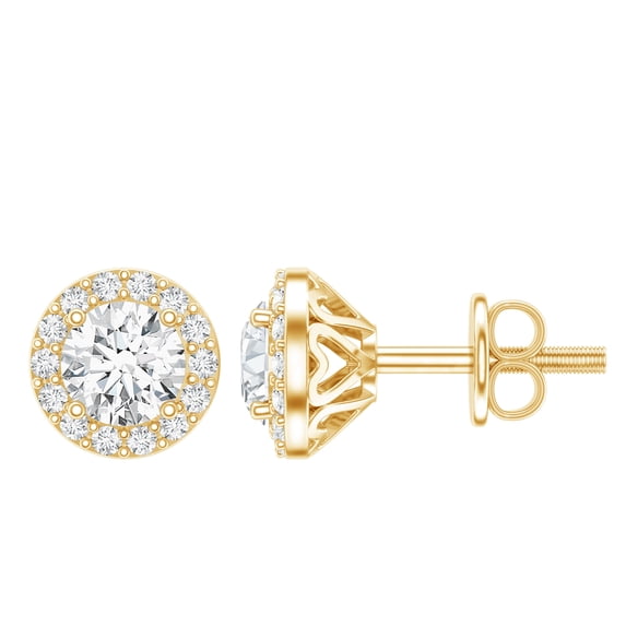 Rosec Jewels Lab Grown Diamond Halo Earrings - Round Studs Earrings for Women - EF-VS Quality - Ready to Gift, 14K Yellow Gold