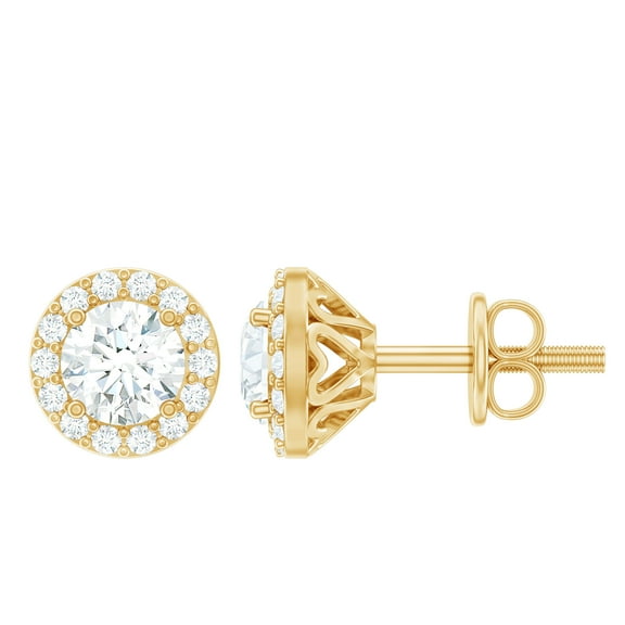Rosec Jewels Lab Grown Diamond Halo Earrings - Round Studs Earrings for Women - EF-VS Quality - Ready to Gift, 14K Yellow Gold