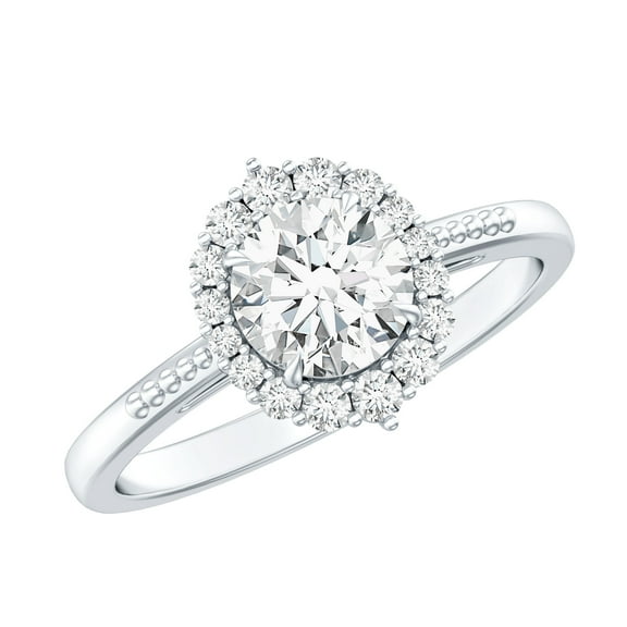 Rosec Jewels Lab Grown Diamond Halo Engagement Ring - EF-VS Quality Certified, 925 Sterling Silver, US 4.00