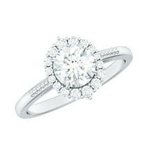 Rosec Jewels Lab Grown Diamond Halo Engagement Ring - EF-VS Quality Certified, 925 Sterling Silver, US 4.00
