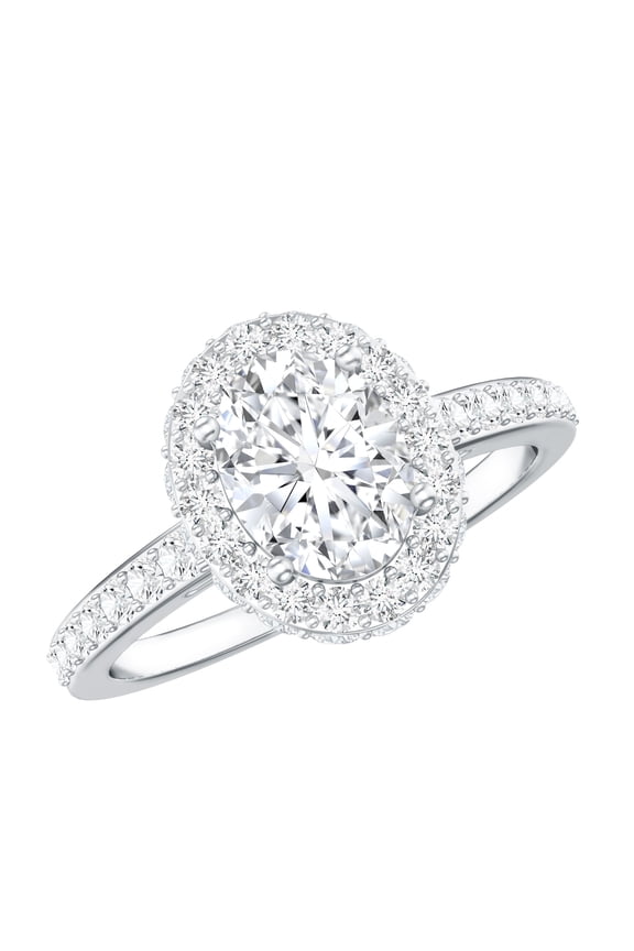 Lab Grown Diamond Halo Engagement Ring - Womens Oval Wedding Ring (EF-VS Quality), 14K White Gold, US 4.50