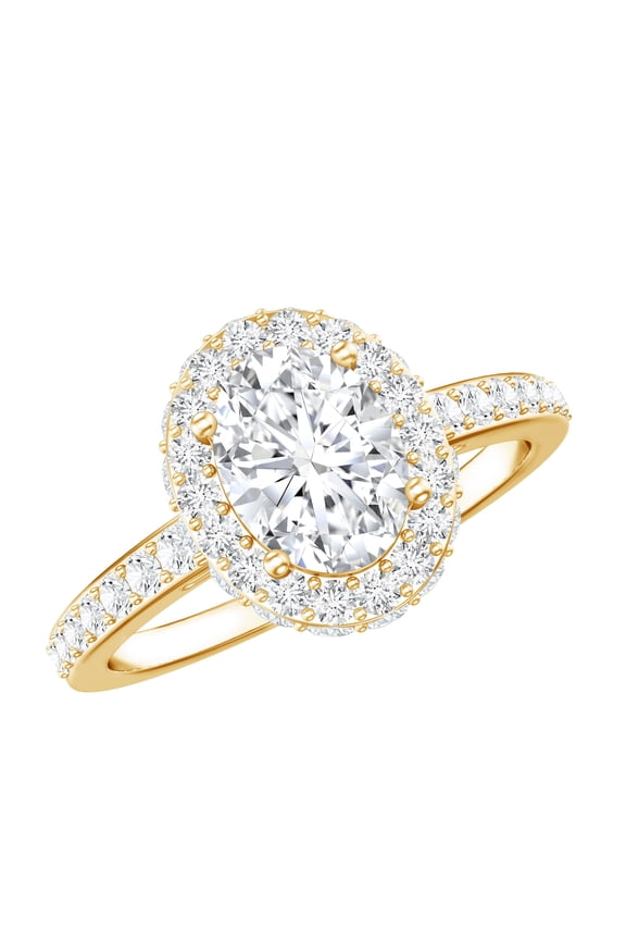 Lab Grown Diamond Halo Engagement Ring - Womens Oval Wedding Ring (EF-VS Quality), 14K Yellow Gold, US 7.00