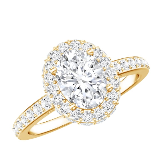Rosec Jewels Lab Grown Diamond Halo Engagement Ring - Womens Oval Wedding Ring (EF-VS Quality), 18K Yellow Gold, US 12.50