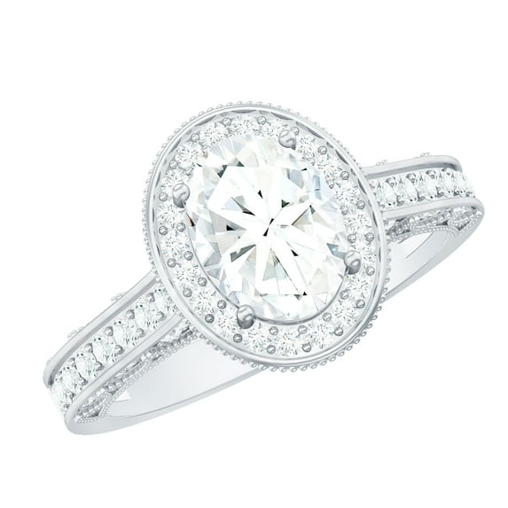 Rosec Jewels Lab Grown Diamond Halo Ring - Oval Engagement Ring Vintage Style - EF-VS Quality, 18K White Gold, US 7.00