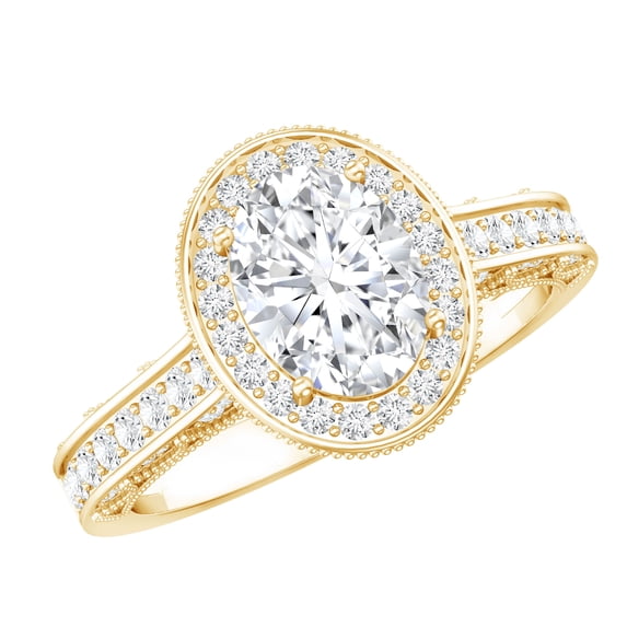Rosec Jewels Lab Grown Diamond Halo Ring - Oval Engagement Ring Vintage Style - EF-VS Quality, 18K Yellow Gold, US 3.50