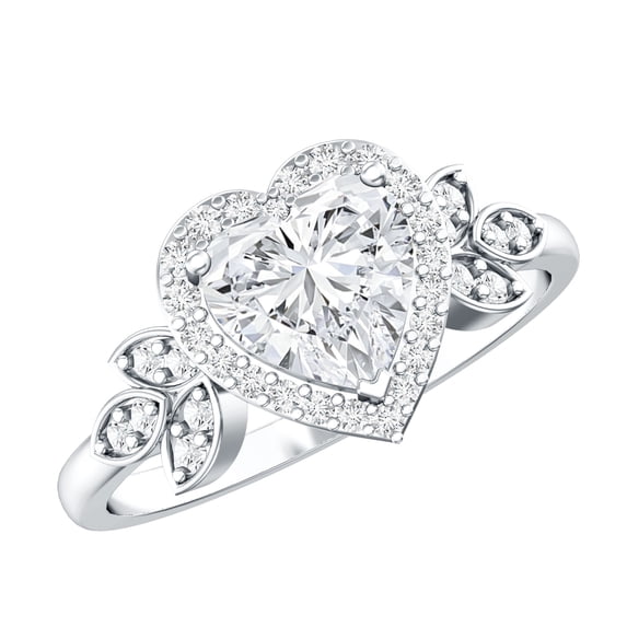Rosec Jewels Lab Grown Diamond Heart Engagement Ring (1 Carat) - Statement Ring - EF-VS Quality - with Jewelry Box, 925 Sterling Silver, US 4.00