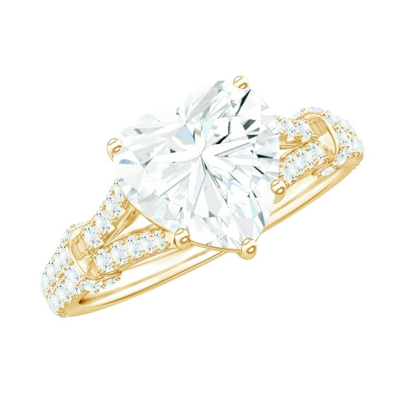 Rosec Jewels Lab Grown Diamond Heart Engagement Ring 2 Carat - 8 mm - Split Shank Ring - EF-VS Grade, 10K Yellow Gold, US 6.50