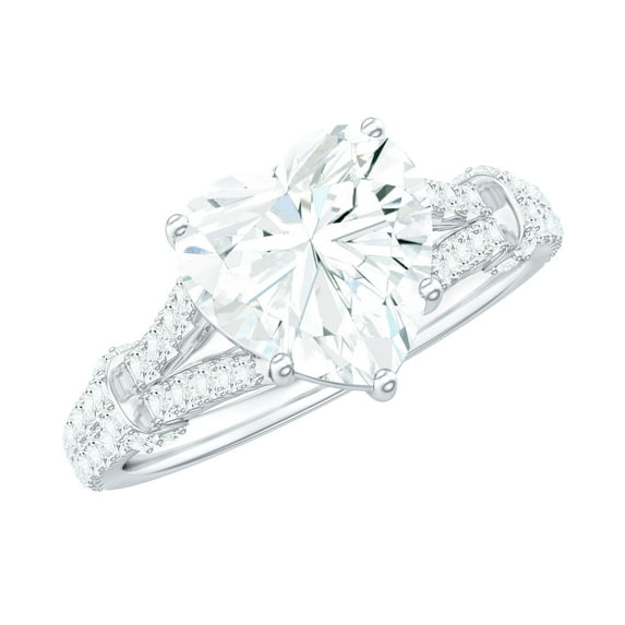 Rosec Jewels Lab Grown Diamond Heart Engagement Ring 2 Carat - 8 mm - Split Shank Ring - EF-VS Grade, 925 Sterling Silver, US 4.00