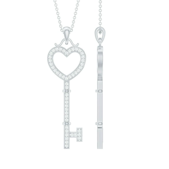 Rosec Jewels Lab Grown Diamond Heart Key Pendant Necklace - with Chain - Ready to Gift, 18K White Gold