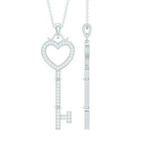 Rosec Jewels Lab Grown Diamond Heart Key Pendant Necklace - with Chain - Ready to Gift, 925 Sterling Silver