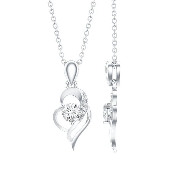 Rosec Jewels Lab Grown Diamond Heart Pendant Necklace for Valentines Day - EF-VS Quality Certified, 14K White Gold