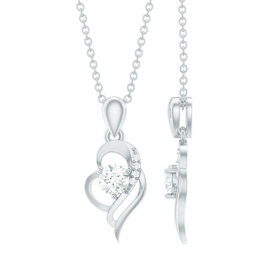 Rosec Jewels Lab Grown Diamond Heart Pendant Necklace for Valentines Day - EF-VS Quality Certified, 14K White Gold