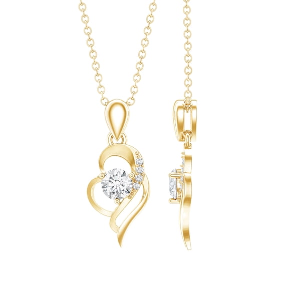 Rosec Jewels Lab Grown Diamond Heart Pendant Necklace for Valentines Day - EF-VS Quality Certified, 14K Yellow Gold