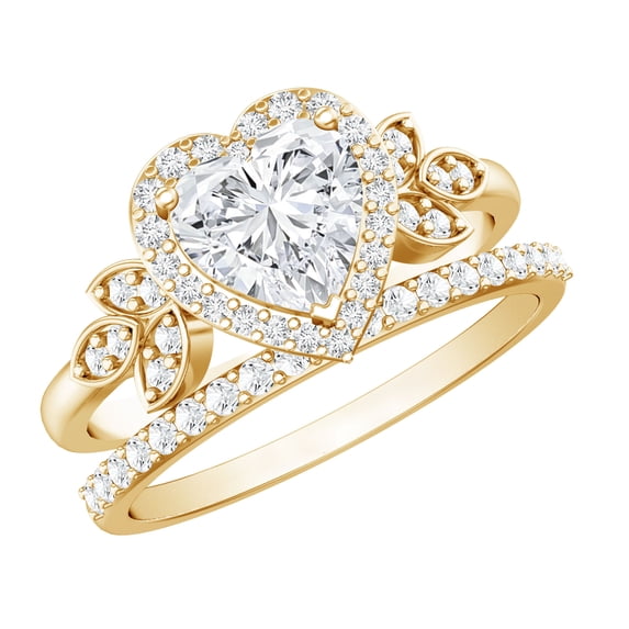 Rosec Jewels Lab Grown Diamond Heart Shaped Wedding Bridal Ring Set of 2 - Diamond Engagement Ring with Enhancer - EF-VS Quality, 14K Yellow Gold, US 4.00