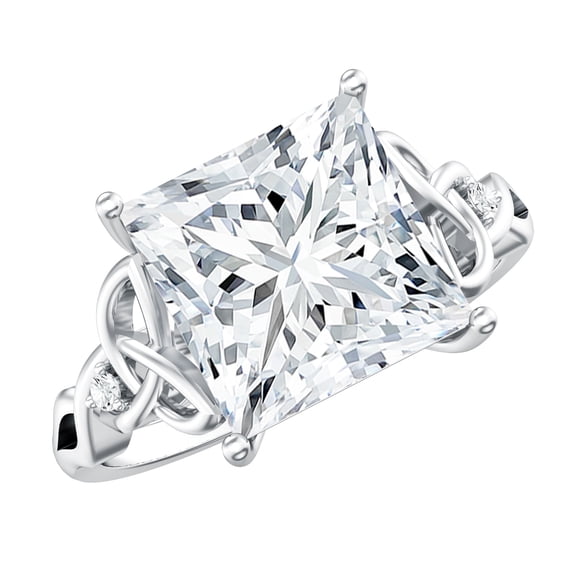 Rosec Jewels Lab Grown Diamond IGI Certified Princess Cut Engagement Ring (5 Carat, E-VS1 Quality) - Celtic Knot Ring for Women, 925 Sterling Silver, US 4.00
