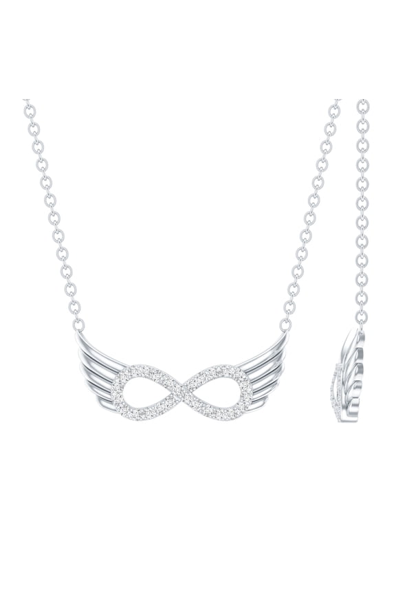 Lab Grown Diamond Infinity Necklace - Angel Wings Necklace for Valentines Day - EF-VS Quality, 10K White Gold