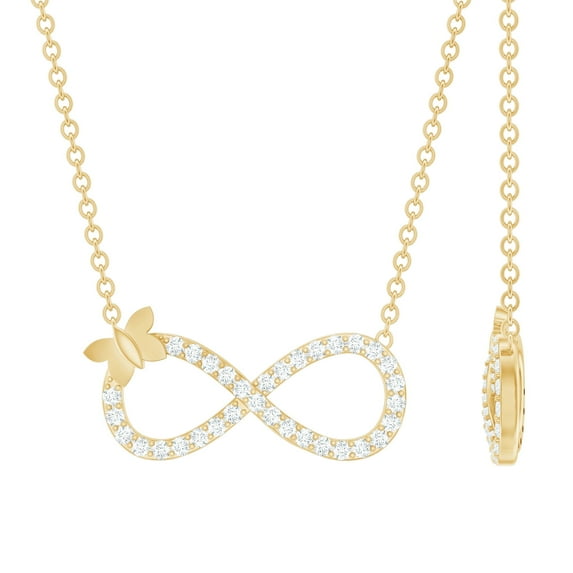 Rosec Jewels Lab Grown Diamond Infinity Necklace with Butterfly (EF-VS Quality Certified) - Ready to Gift, 10K Yellow Gold