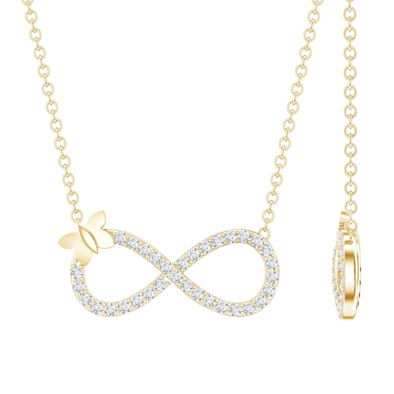 Rosec Jewels Lab Grown Diamond Infinity Necklace with Butterfly (EF-VS Quality Certified) - Ready to Gift, 14K Yellow Gold