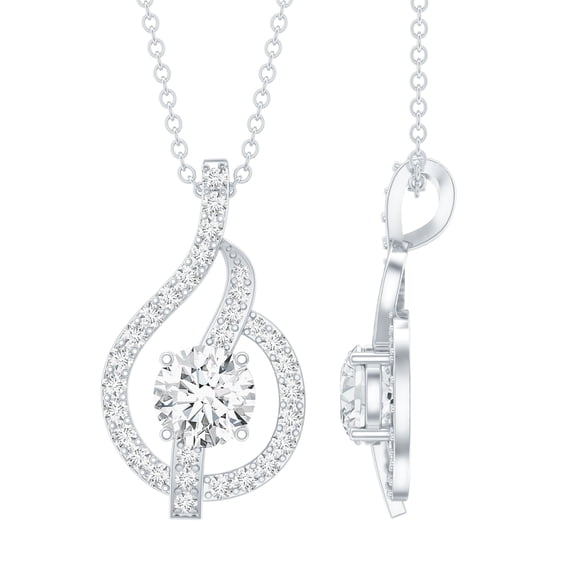 Rosec Jewels - Lab Grown Diamond Leaf Pendant (EF-VS Quality) - Minimalist Necklace with Chain, 14K White Gold