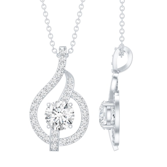 Rosec Jewels - Lab Grown Diamond Leaf Pendant (EF-VS Quality) - Minimalist Necklace with Chain, 925 Sterling Silver