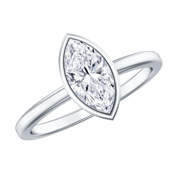 Rosec Jewels Lab Grown Diamond Marquise Engagement Ring 1 Carat (E-VS1 Grade) - Bezel Set Diamond Ring - with Jewelry Box, 925 Sterling Silver, US 4.00