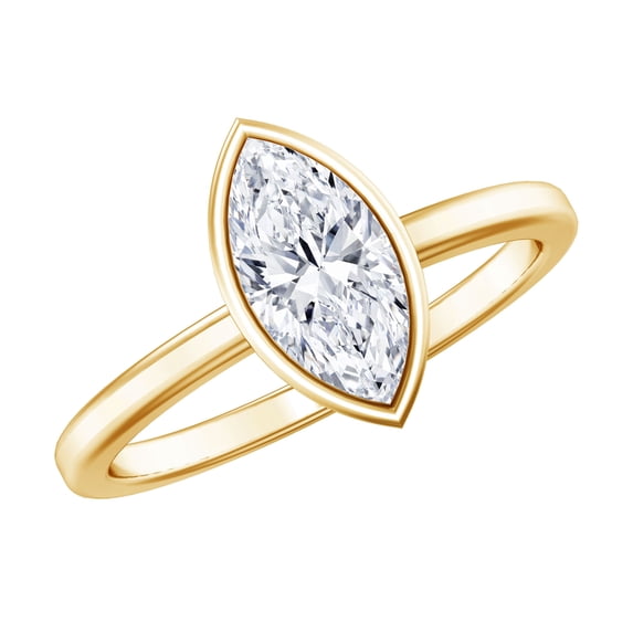 Rosec Jewels Lab Grown Diamond Marquise Engagement Ring 1 Carat (E-VS1 Grade) - Bezel Set Diamond Ring - with Jewelry Box, 10K Yellow Gold, US 12.50