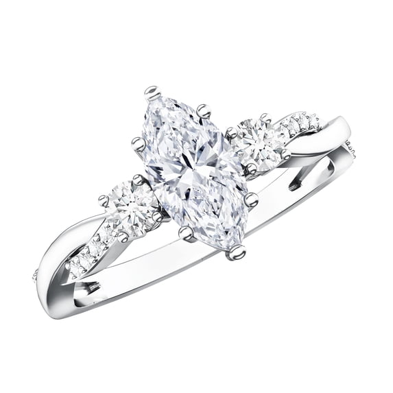 Rosec Jewels Lab Grown Diamond Marquise Engagement Ring 1 Carat - IGI Certified Diamond Ring for Women - E-VS1 Quality, 14K White Gold, US 3.00