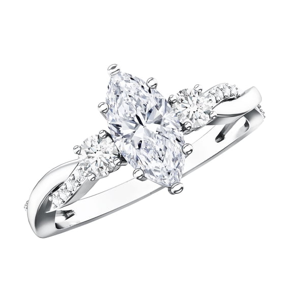 Rosec Jewels Lab Grown Diamond Marquise Engagement Ring 1 Carat - IGI Certified Diamond Ring for Women - E-VS1 Quality, 925 Sterling Silver, US 4.00