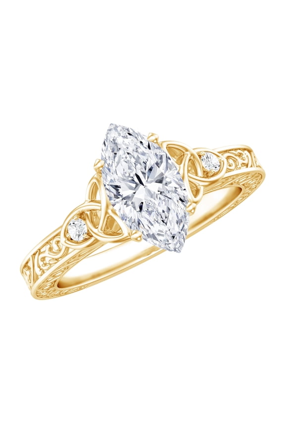 Lab Grown Diamond Marquise Engagement Ring 1 Ct - 5X10 mm - Celtic Knot Ring - EF-VS Grade, 10K Yellow Gold, US 6.00