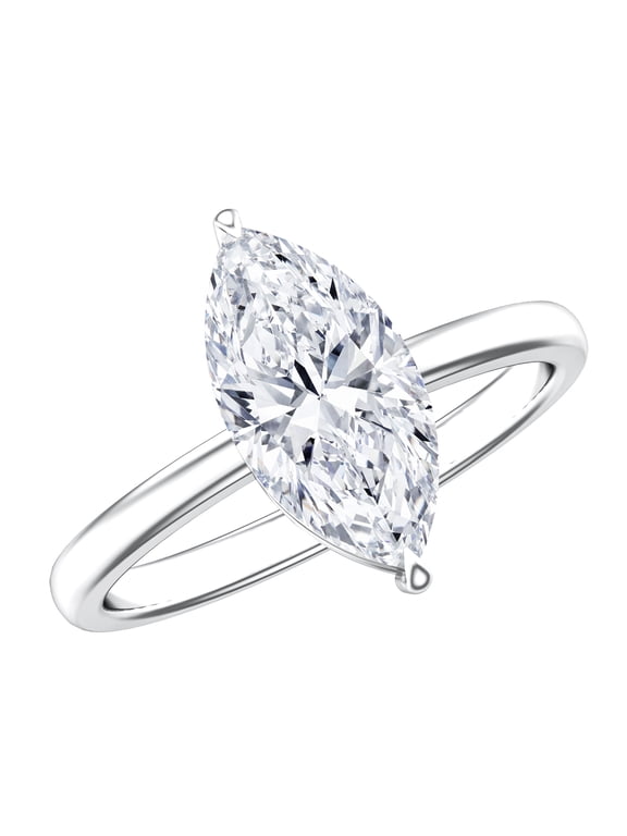 Lab Grown Diamond Marquise Engagement Ring 2 Carat (E-VS1 Grade) - IGI Certified Single Diamond Ring, 925 Sterling Silver, US 4.00