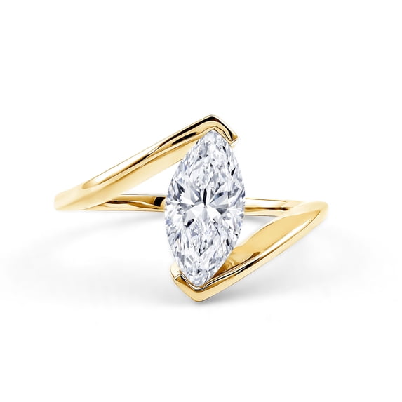 Rosec Jewels Lab Grown Diamond Marquise Engagement Ring 2 Carat - Solitaire Diamond Bypass Ring for Women - EF-VS Grade Certified, 10K Yellow Gold, US 6.50